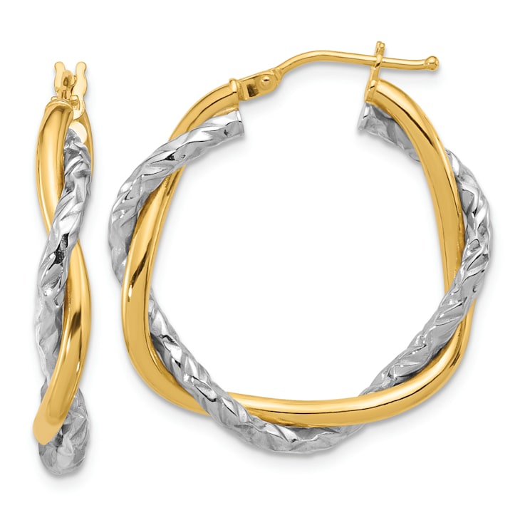 14k Yellow Gold and 14k White Gold 1 1/8" Polished and Textured
Twisted Hoop Earrings