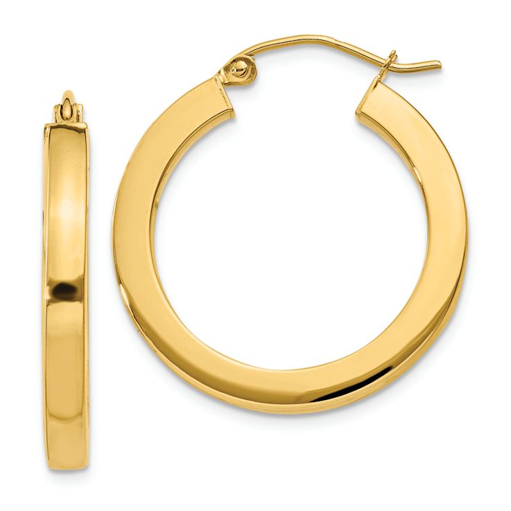 14k Yellow Gold Polished 1" Square Hoop Earrings