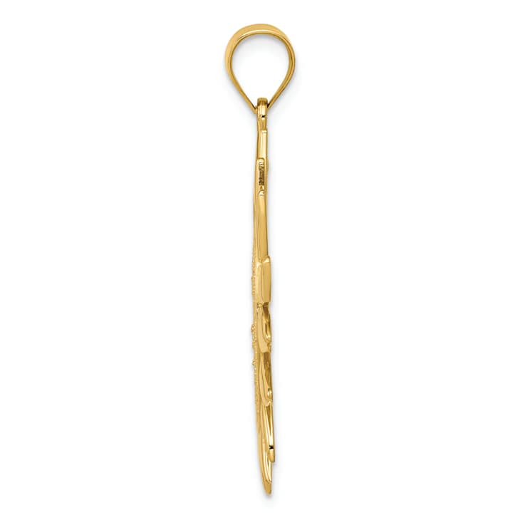 14k Yellow Gold Textured Filigree Sun Pendant