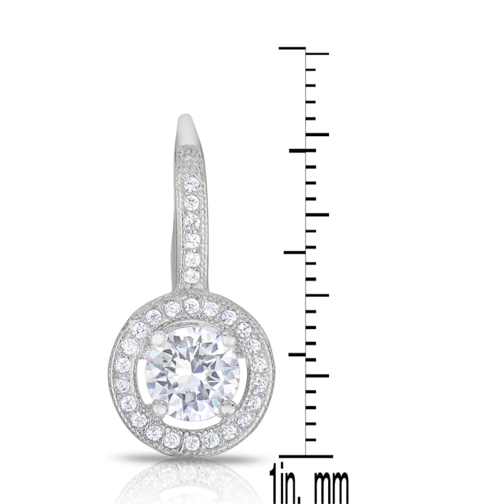 CZ Halo Drop Earrings In Sterling Silver