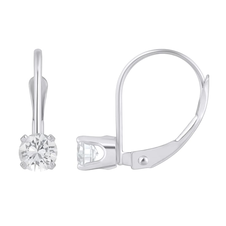 4mm Round White Topaz Rhodium Over 14k White Gold Drop Earrings