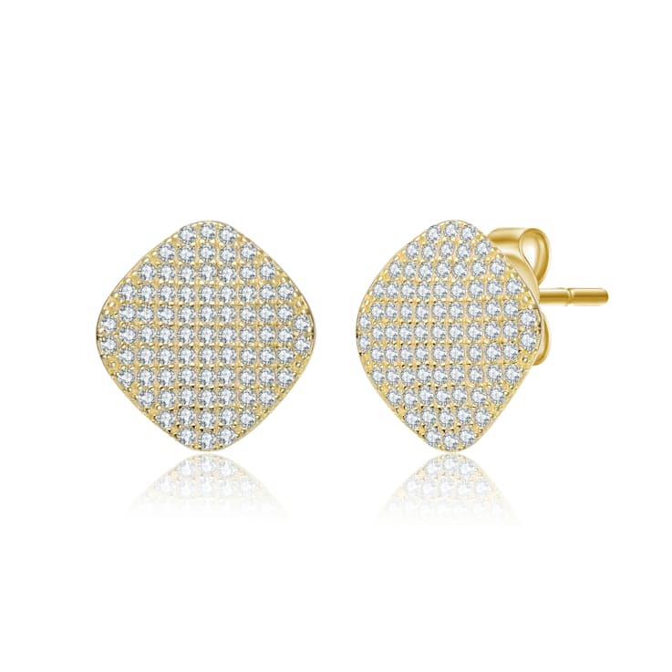 Pave CZ Square Stud Earrings In 14K Gold Over Brass