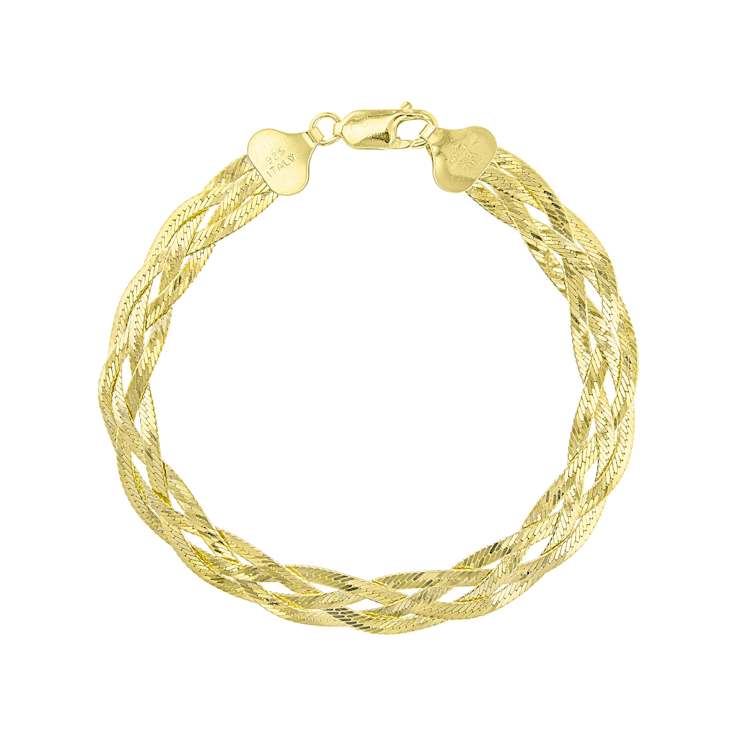 Diamond-Cut Braided Herringbone Bracelet In 18K Gold Over Sterling Silver