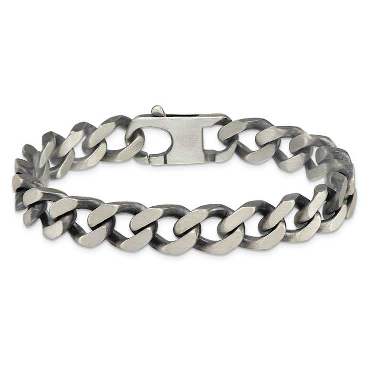 Sterling Silver Antiqued and Satin 10.0mm Curb 8 Inch Chain Bracelet