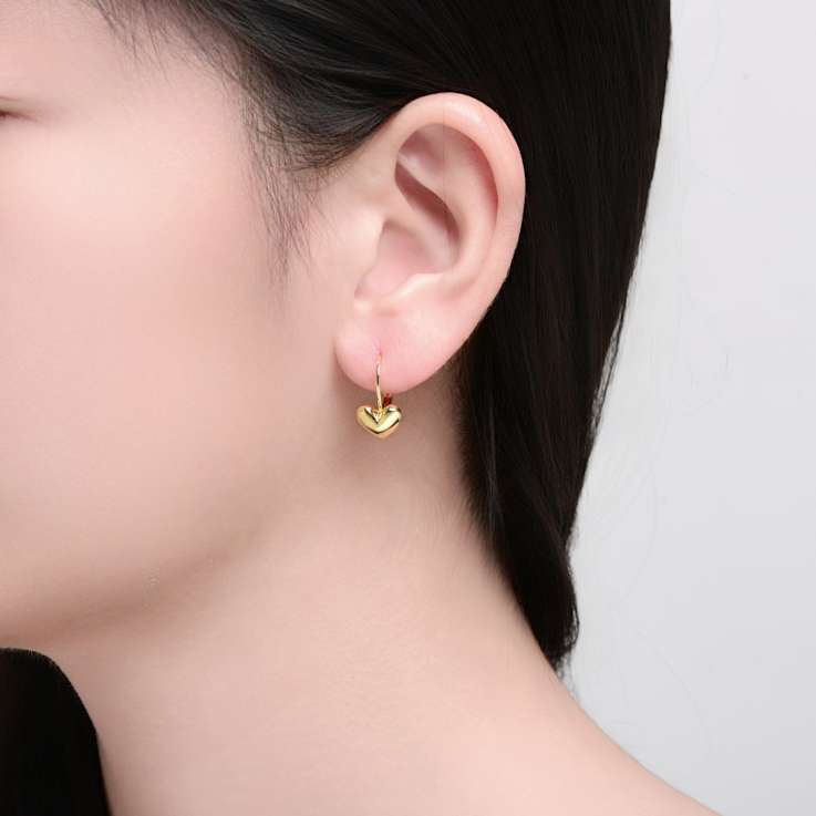 Heart Huggie Earrings In 14K Gold Over Brass