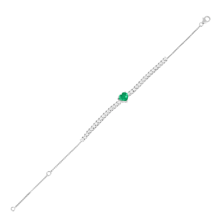 Lab Created Emerald and Moissanite Accent Sterling Silver Heart Shape
Tennis Bracelet