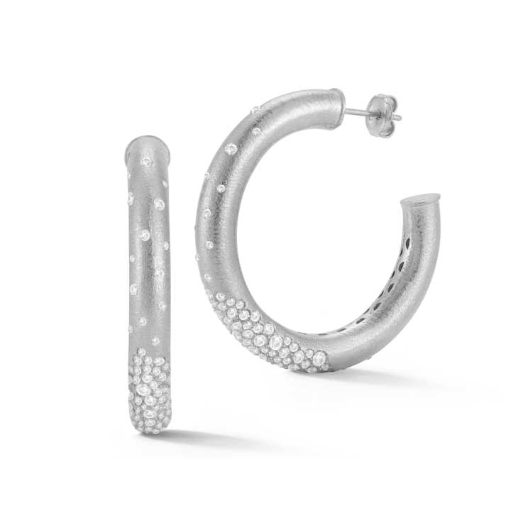 Sterling Statements Rhodium Over Sterling Silver Cubic Zirconia Satin
Round Hoop Earrings