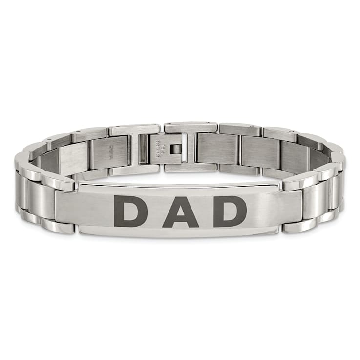 Stainless Steel Brushed and Polished Lasered DAD 8.75-inch Bracelet