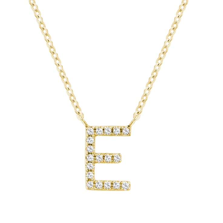 10K Yellow Gold Block Yellow Diamond Initial Letter E Pendant with
Yellow Gold Chain, 0.06ctw