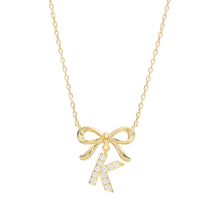 Initial K Bow CZ Necklace In 14K Gold Over Sterling Silver 0.23ctw