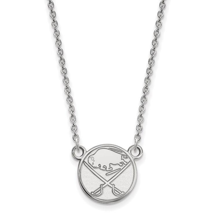 Rhodium Over Sterling Silver NHL LogoArt Buffalo Sabres Pendant Necklace