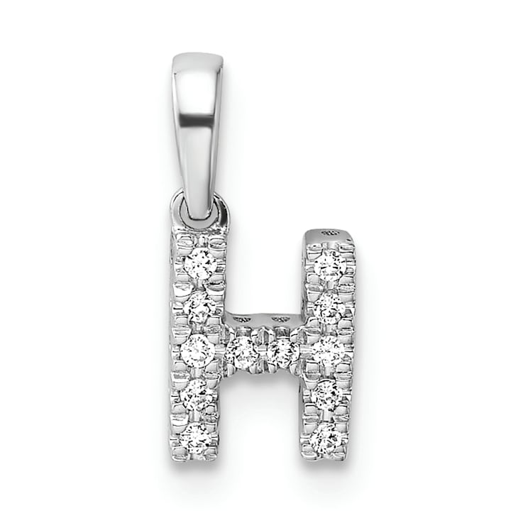 14K White Gold Diamond Letter H Initial with Bail Pendant