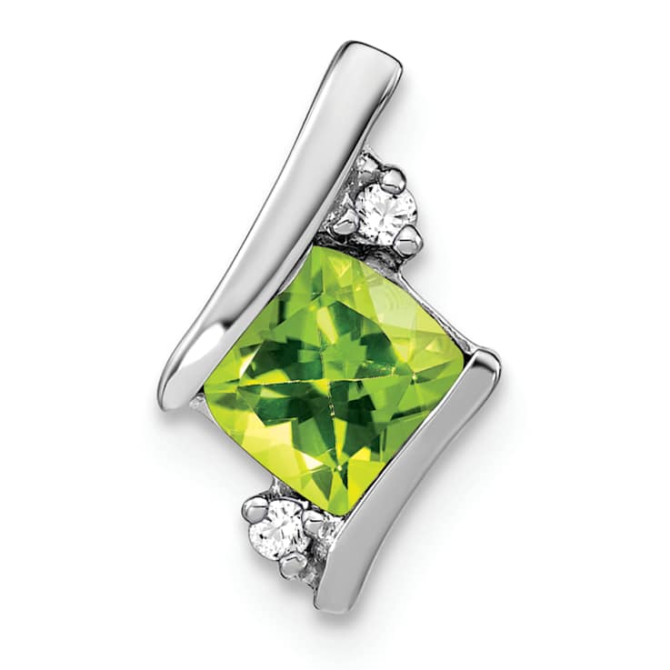 Rhodium Over 10k White Gold 0.63 ctw Cushion Peridot and Diamond Chain
Slide Pendant