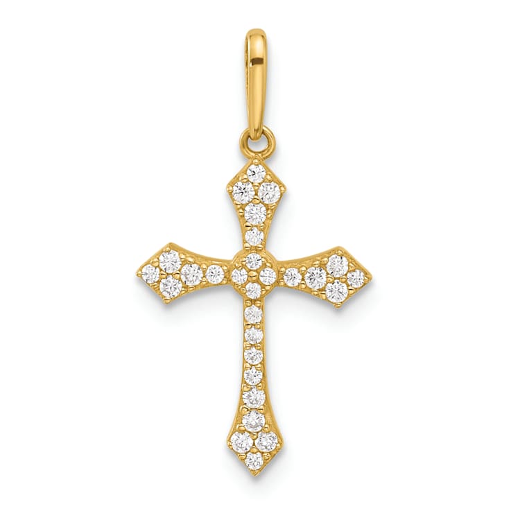 14k Yellow Gold Polished and Textured Cubic Zirconia Passion Cross Pendant