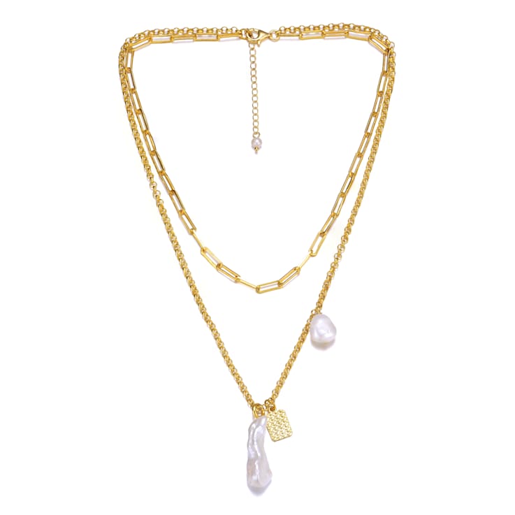 Pear Shape Freshwater Pearl Layered Necklace In 14K Gold Over Sterling Silver