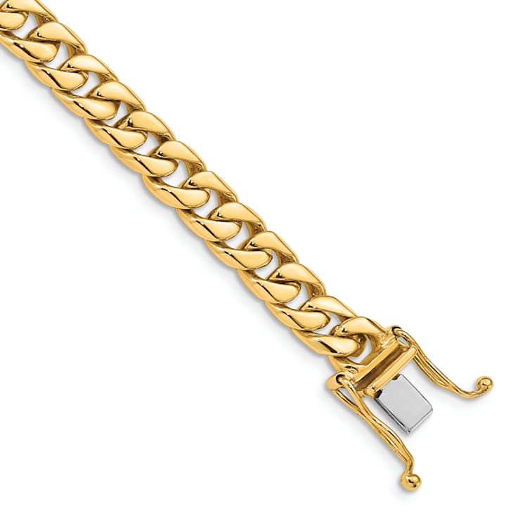 14K Yellow Gold 6.8mm Hand-Polished Flat Beveled Curb Link Bracelet