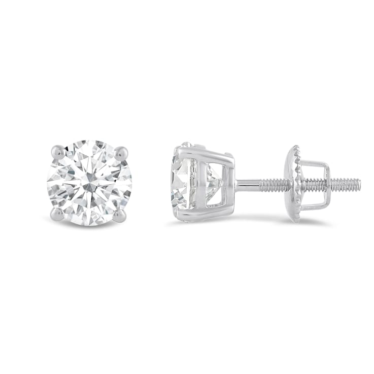White Cubic Zirconia 14k White Gold Studs With Velvet Gift Box 1.50ctw