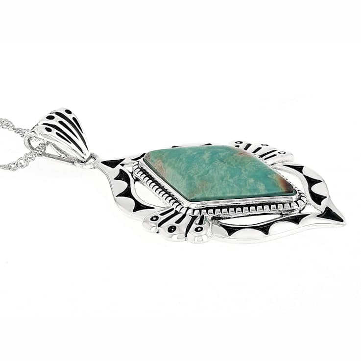 Kingman Green Turquoise Kite Pendant Necklace In Sterling Silver