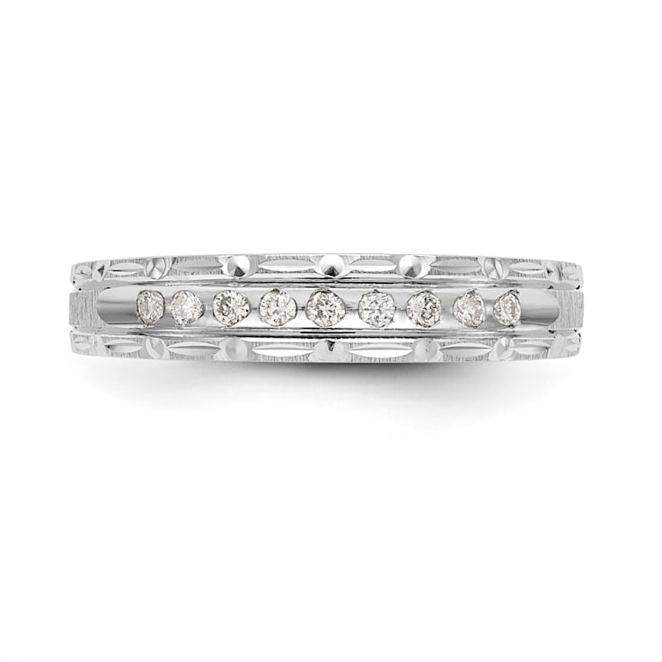 Rhodium Over 14K White Gold AA Quality Trio Ladies Wedding Band 0.09ctw
