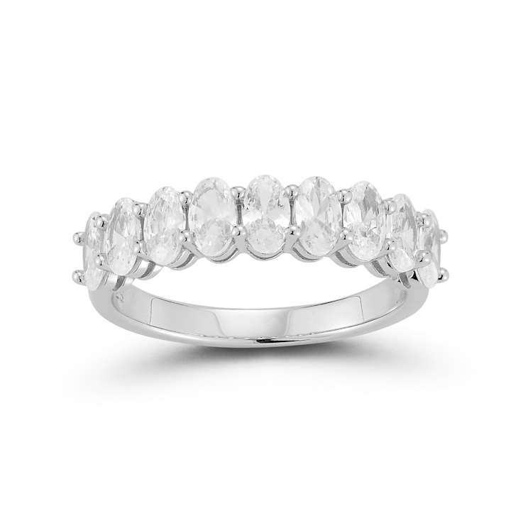 Sterling Statements Rhodium Over Sterling Silver Oval CZ Half Eternity
Band Ring
