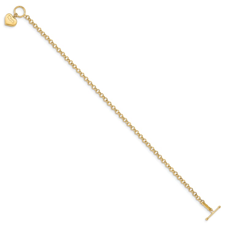 14K Yellow Gold Puffed Mom Heart Toggle Bracelet