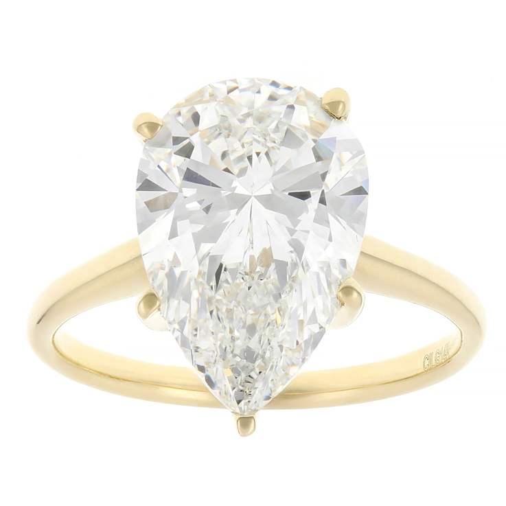 Lab-Grown Diamond Pear Shape Solitaire Ring In 14K Gold 5.00ct