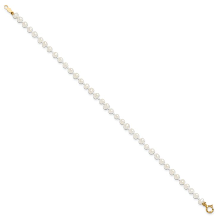 14k Yellow Gold Children's 3-4mm Egg Shape White Freshwater Cultured
Pearl Bracelet