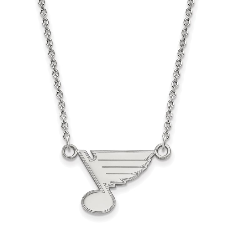 Rhodium Over Sterling Silver NHL LogoArt St. Louis Blues Small Pendant Necklace