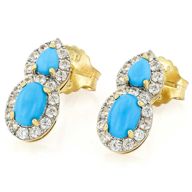 Turquoise Multi-Shape And White Zircon Earrings In 18K Gold Over
Sterling Silver 0.71ctw