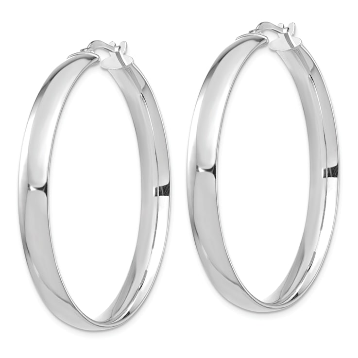 Rhodium Over 14k White Gold 1 3/4" High Polished Hoop Earrings