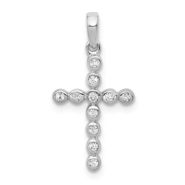Rhodium Over 10k White Gold 0.10 ctw Diamond Cross Pendant