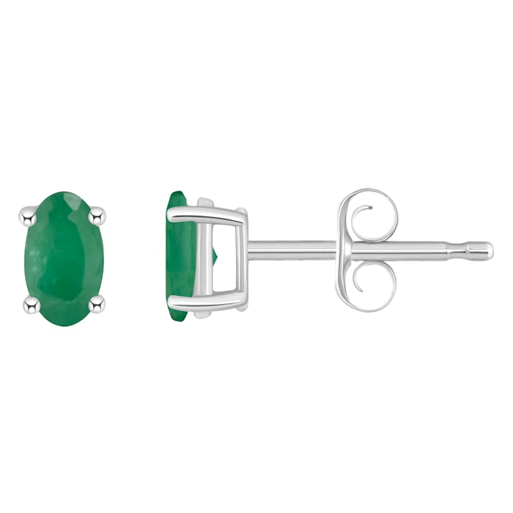 5x3mm Oval Emerald 14k White Gold Stud Earrings