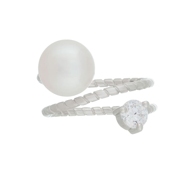 White Cultured Freshwater Pearl Rhodium Over Silver Ring