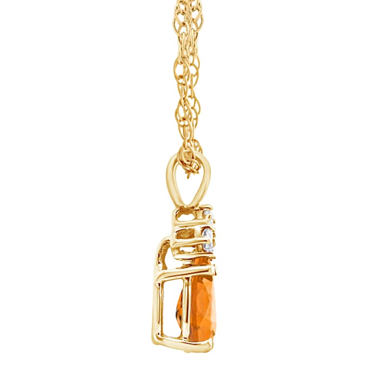 7x5mm Pear Shape Citrine with Diamond Accents 14k Yellow Gold Pendant
With Chain