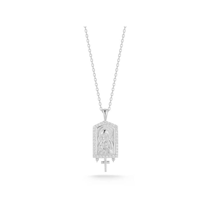 Sterling Statements Rhodium Over Sterling Silver CZ Religious Frame Necklace