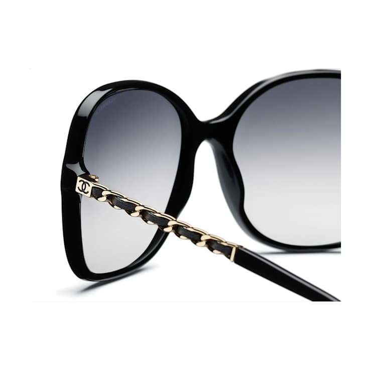 Chanel Black and Lambskin Square Frame / Gray Gradient Lenses Sunglasses