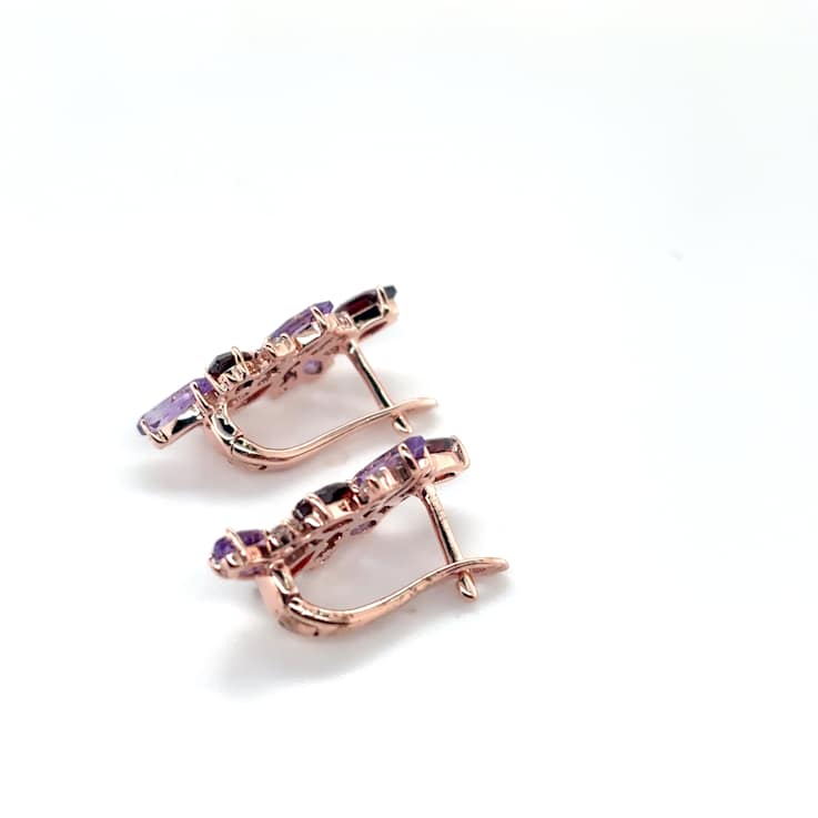 14K Rose Gold Over Sterling Silver Amethyst Round Drop Earrings