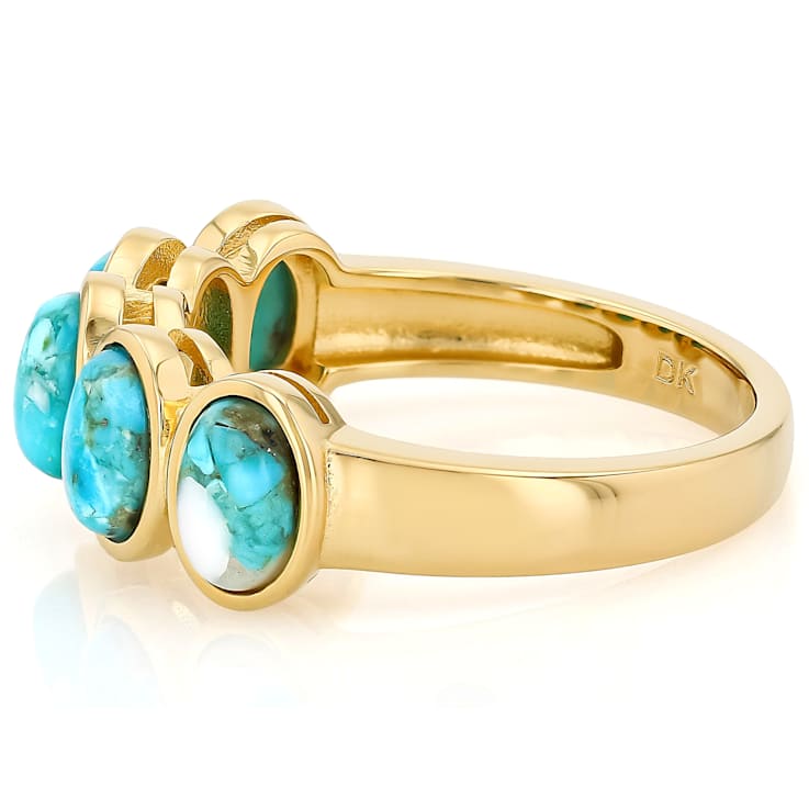 Turquoise And Mother-Of-Pearl Five-Stone Band Ring In 18K Gold Over
Sterling Silver