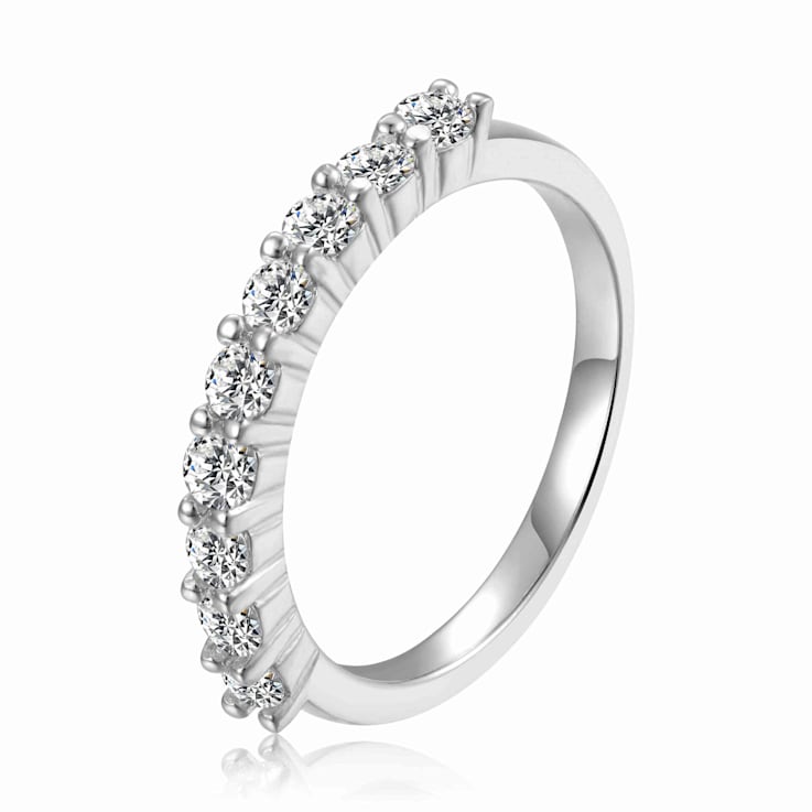 Round Moissanite Sterling Silver Anniversary Style Stackable Band Ring, 0.51ctw