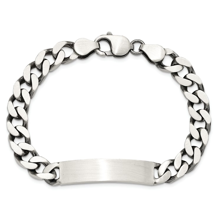Sterling Silver Antiqued Curb Link ID Bracelet