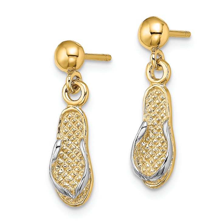 14K Yellow Gold and Rhodium Over 14K Yellow Gold Textured Flip Flop
Dangle Earrings
