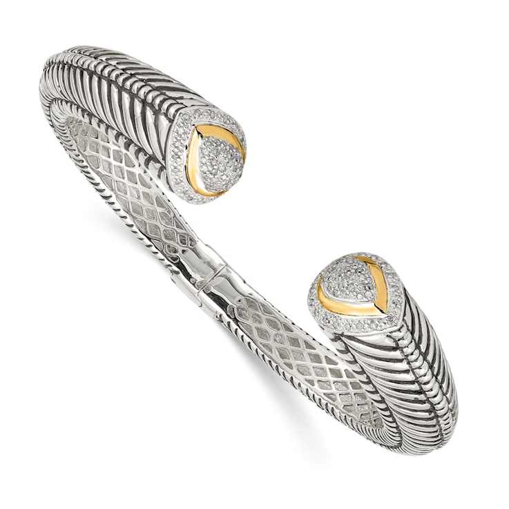 Sterling Silver with 14K Gold Over Sterling Silver Accent Oxidized
1/2ct. Diamond Hinged Cuff