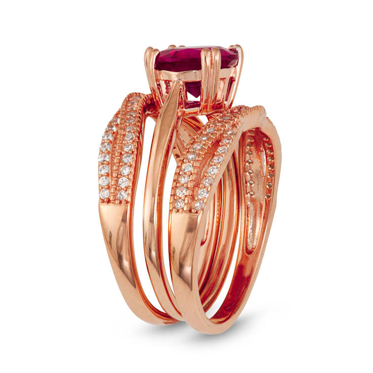 Lab Created Ruby and White Sapphire 14K Rose Gold Over Sterling Silver
Bridal Set 2.61ctw