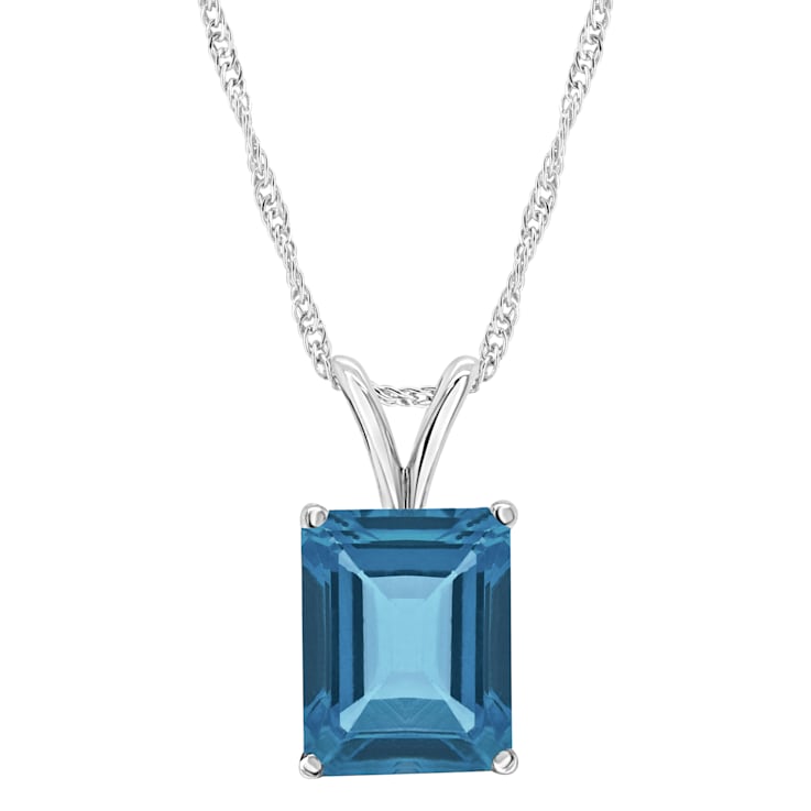 10x8mm Emerald Cut London Blue Topaz Rhodium Over Sterling Silver
Pendant With Chain