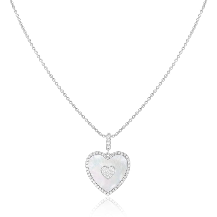 Mother of Pearl and Cubic Zirconia Rhodium Over Sterling Silver Pendant