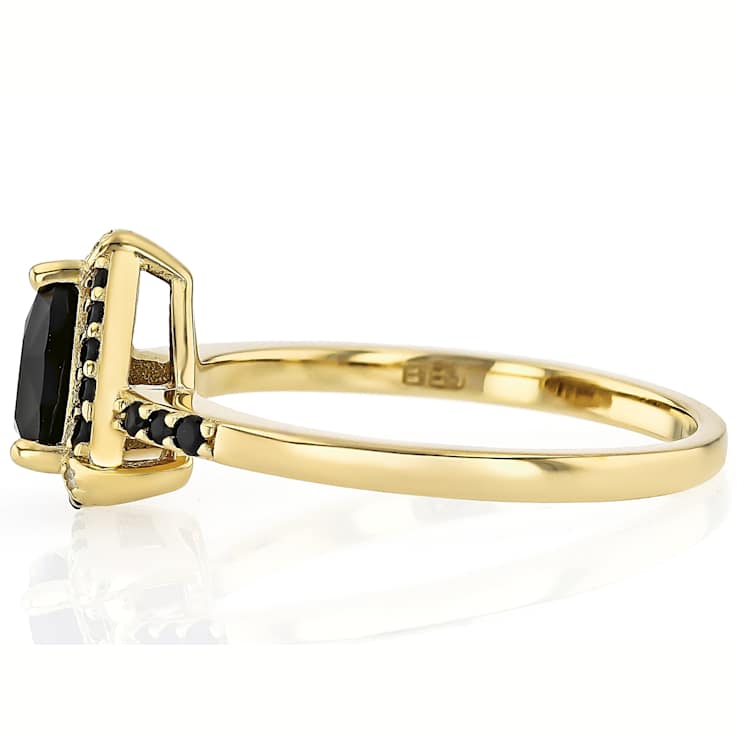 Black Spinel And White Diamond Band Ring In 18K Gold Over Sterling
Silver 1.74ctw