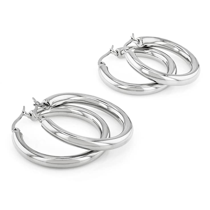 Silver-Tone Hoop Earring Set Of 2