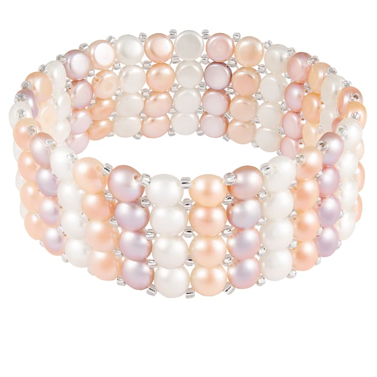 6-7mm Multicolor Cultured Freshwater Pearl Silver  Bracelet