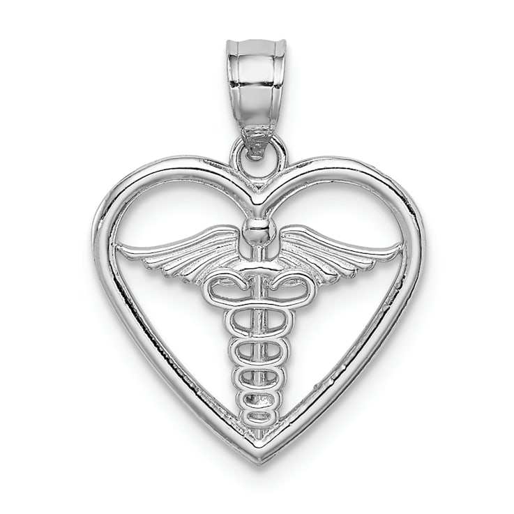 Rhodium Over 14k White Gold Polished and Textured Medical Heart Pendant