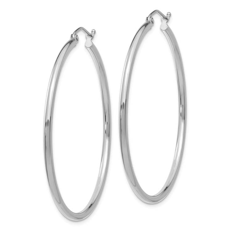 Rhodium Over 14k White Gold 1 3/4" Polished Tube Hoop Earrings